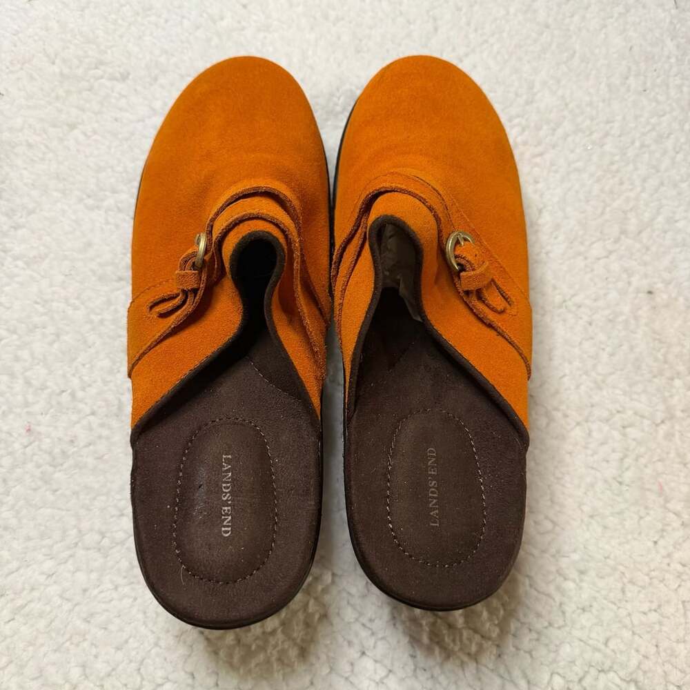 Lands' End Suede Clogs With Buckle Detail Orange